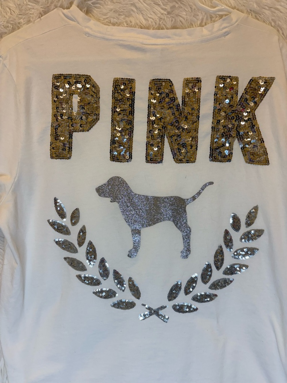 2 PINK Victoria's Secret Sequined White T-Shirts | Size Large 🩶 - Picture 9 of 17